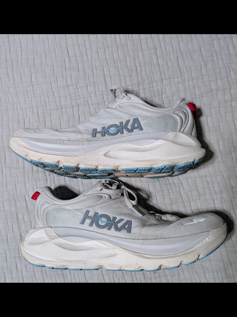 Hoka Gaviota 6 Size 9W. White/Gray with Blue and Red Accents